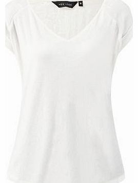 Cream Sateen Shoulder V Neck T-Shirt 3121946