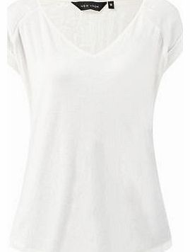 New Look Cream Sateen Shoulder V Neck T-Shirt 3121946