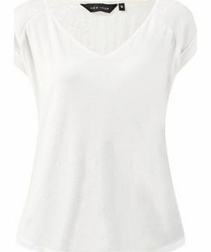 New Look Cream Sateen Shoulder V Neck T-Shirt 3121949