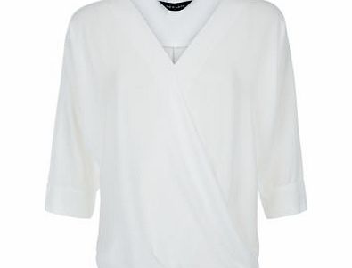 New Look Cream Wrap Front Roll Sleeve Blouse 3397454