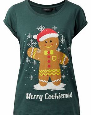 New Look Dark Green Merry Cookiemas Gingerbread T-Shirt