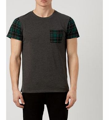 New Look Dark Grey Contrast Check Sleeve T-Shirt 3315578