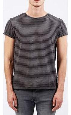 New Look Dark Grey Stripe Print Rolled Sleeve T-Shirt