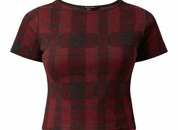 New Look Dark Red Brushed Check T-Shirt 3268429