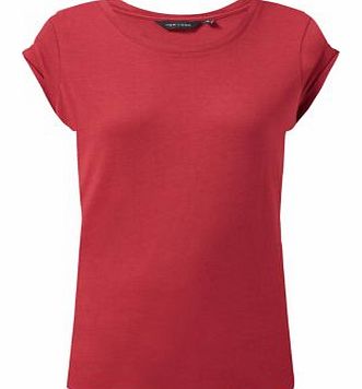 Dark Red Roll Sleeve Plain T-Shirt 3159577