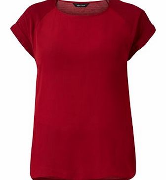 New Look Dark Red Sheer Overlay Raglan T-Shirt 3254419