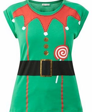 New Look Green Elf Christmas Costume T-Shirt 3226672