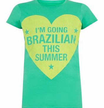 New Look Green Going Brazillian Heart T-Shirt 3158708
