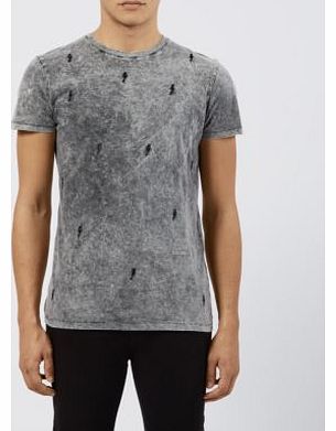 New Look Grey Lightening Bolt Embroidered T-Shirt 3207708