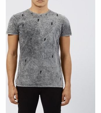 New Look Grey Lightning Bolt Embroidered T-Shirt 3207710