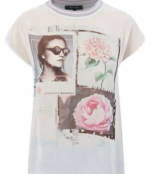 Grey Ribbed Neck Girl Flower T-Shirt 3203783