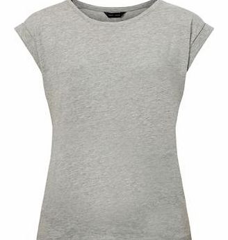 Grey Roll Sleeve Plain T-Shirt 3314128