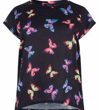 New Look Inspire Black Butterfly Print T-Shirt 3222010
