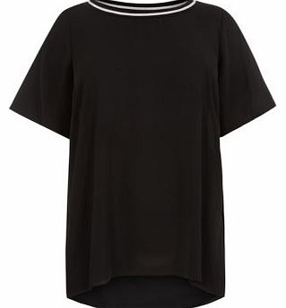 New Look Inspire Black Ribbed Neck Woven T-Shirt 3208224
