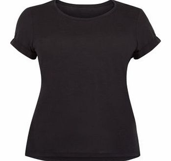 New Look Inspire Black Roll Sleeve T-Shirt 3269872