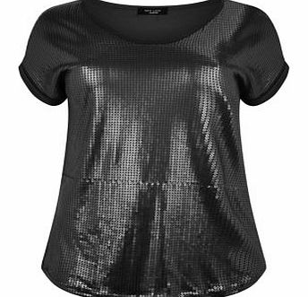 New Look Inspire Black Sequin Boxy T-Shirt 3249192