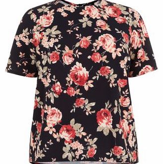 Inspire Black Textured Rose Print T-Shirt 3222097