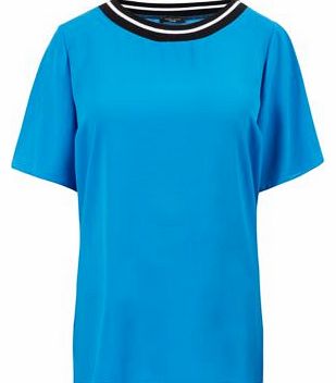 Inspire Blue Ribbed Neck Woven T-Shirt 3223153