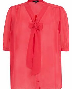 New Look Inspire Bright Pink Pussybow Chiffon Blouse