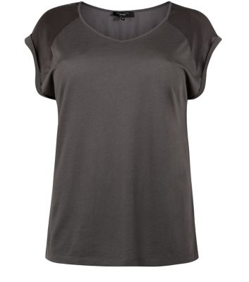 New Look Inspire Dark Grey Sateen Shoulder Panel T-Shirt
