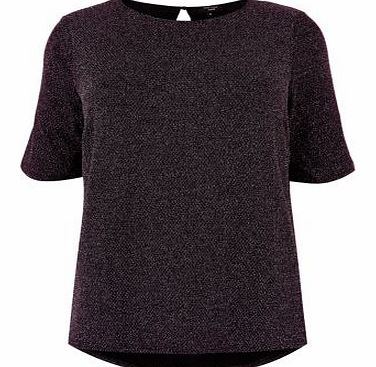 New Look Inspire Dark Pink Lurex Metallic T-Shirt 3245607