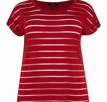 New Look Inspire Dark Red Sheer Stripe T-Shirt 3270780