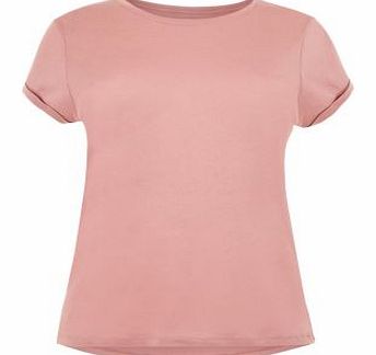New Look Inspire Pink Roll Sleeve T-Shirt 3269895