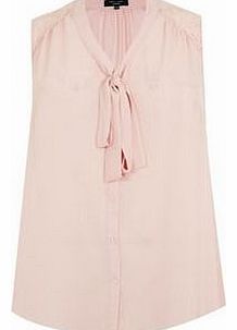 Inspire Shell Pink Lace Shoulder Pussybow Blouse