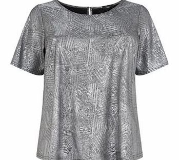New Look Inspire Silver Metallic Textured T-Shirt 3260344