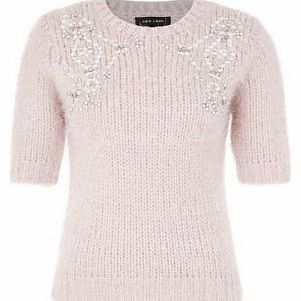 New Look Lilac Fluffy Embellished Shoulder T-Shirt 3207398