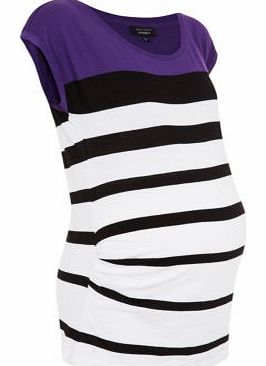 New Look Maternity Purple Colour Block Stripe T-Shirt