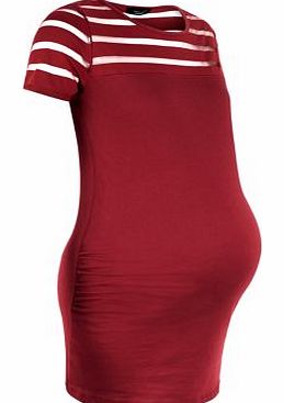 Maternity Red Sheer Stripe Panel T-Shirt 3291973