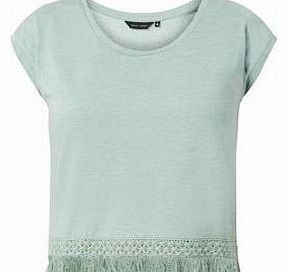 New Look Mint Green Fringe Hem T-Shirt 3163201