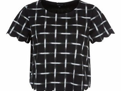 Monochrome Abstract Print Scallop Hem T-Shirt