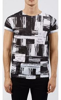 Monochrome Scratchy Grid Print T-Shirt 3183352