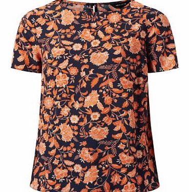 New Look Navy and Orange Floral Print Longline T-Shirt
