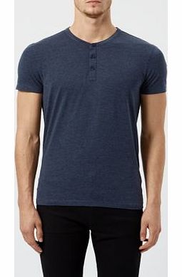 New Look Navy Basic Grandad Collar Button Up T-Shirt