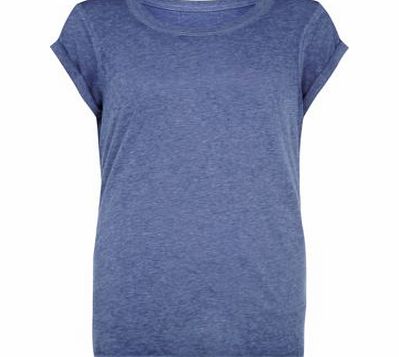 New Look Navy Burnout Roll Sleeve T-Shirt 3018132