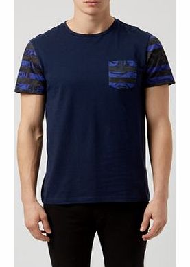 New Look Navy Floral Stripe Pocket Sleeve T-Shirt 3293215