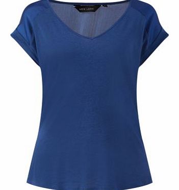 New Look Navy Sateen Shoulder V Neck T-Shirt 3121954