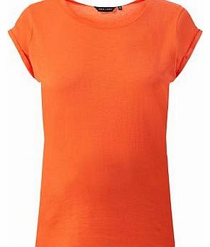 Orange Roll Sleeve Plain T-Shirt 3166898