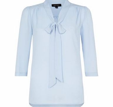 Pale Blue 3/4 Sleeve Pussybow Blouse 3037288