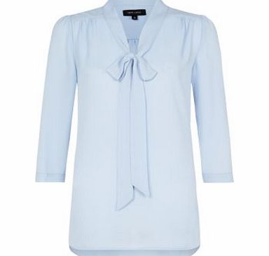 New Look Pale Blue 3/4 Sleeve Pussybow Blouse 3037289