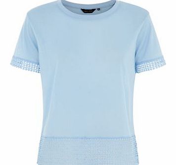 New Look Pale Blue Geo Crochet Hem T-Shirt 3282863