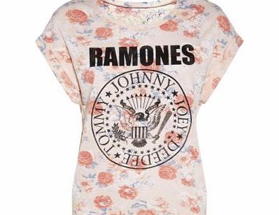 New Look Pink Floral Ramones T-Shirt 3054823