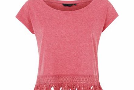 New Look Pink Fringe Hem T-Shirt 3163207