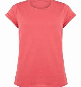 New Look Pink Roll Sleeve T-Shirt 3063334