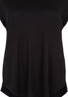 New Look Plus Size Black Ribbed Side Split T-Shirt 3415966