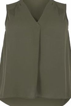 New Look Plus Size Khaki V Neck Sleeveless Blouse 3504081