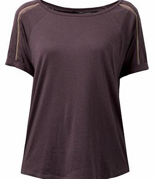 New Look Purple Beaded Trim Roll Sleeve T-Shirt 3206465